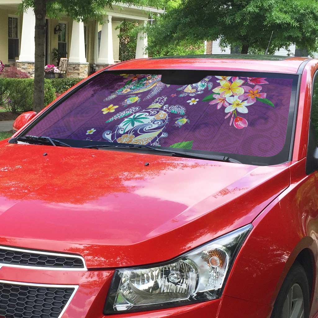 Hawaiian Turtles and Tropical Plants Auto Sun Shade Purple Watercolor LT03 - Polynesian Pride