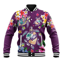 Hawaiian Turtles and Tropical Plants Baseball Jacket Purple Watercolor LT03 Unisex Purple - Polynesian Pride