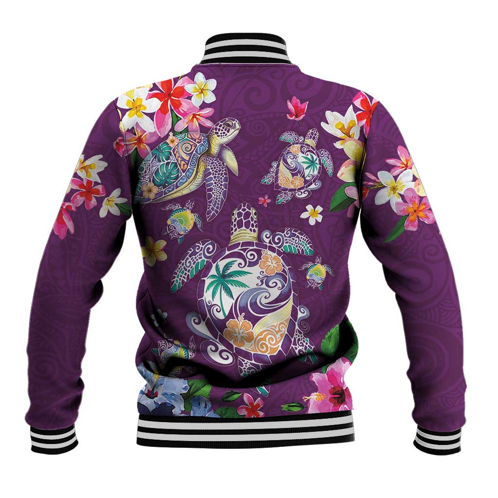 Hawaiian Turtles and Tropical Plants Baseball Jacket Purple Watercolor LT03 - Polynesian Pride