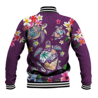 Hawaiian Turtles and Tropical Plants Baseball Jacket Purple Watercolor LT03 - Polynesian Pride
