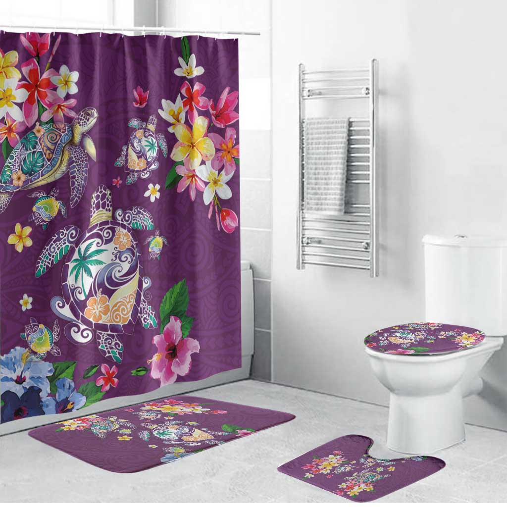 Hawaiian Turtles and Tropical Plants Bathroom Set Purple Watercolor LT03 Bathroom Set (4 pcs) Purple - Polynesian Pride