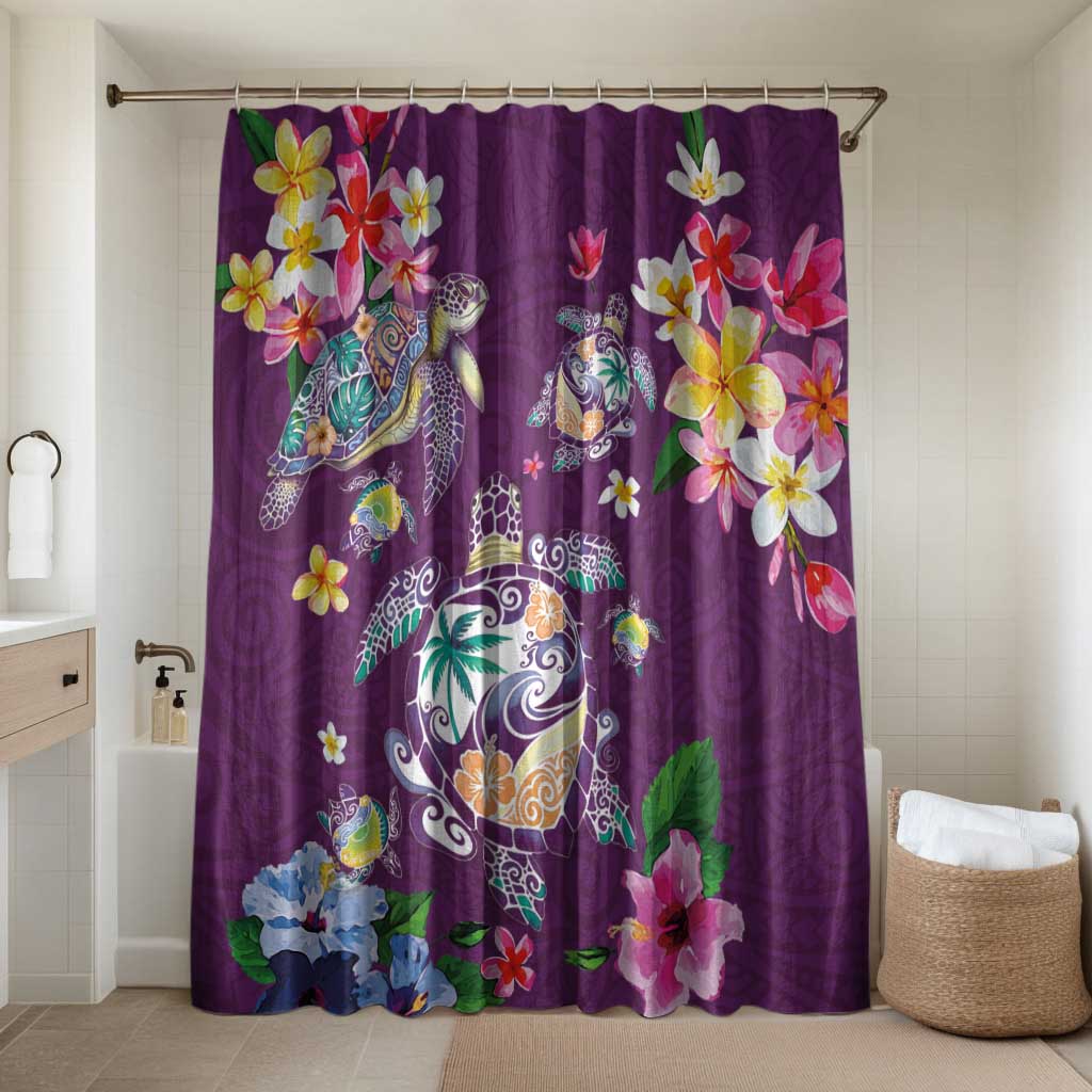 Hawaiian Turtles and Tropical Plants Bathroom Set Purple Watercolor LT03 Shower Curtain Only Purple - Polynesian Pride