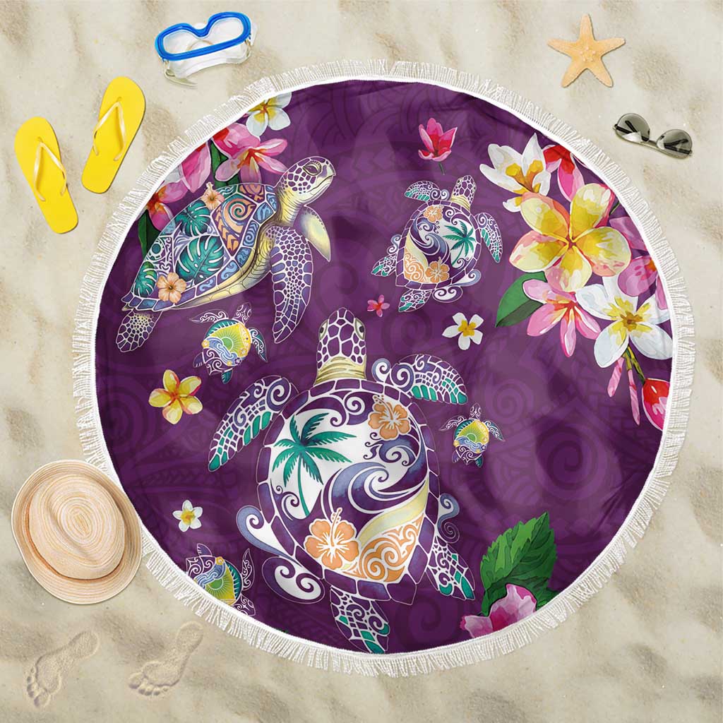 Hawaiian Turtles and Tropical Plants Beach Blanket Purple Watercolor LT03 One Size 150cm Purple - Polynesian Pride