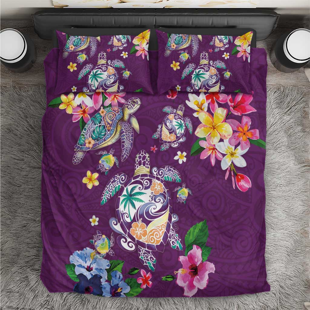 Hawaiian Turtles and Tropical Plants Bedding Set Purple Watercolor LT03 Purple - Polynesian Pride