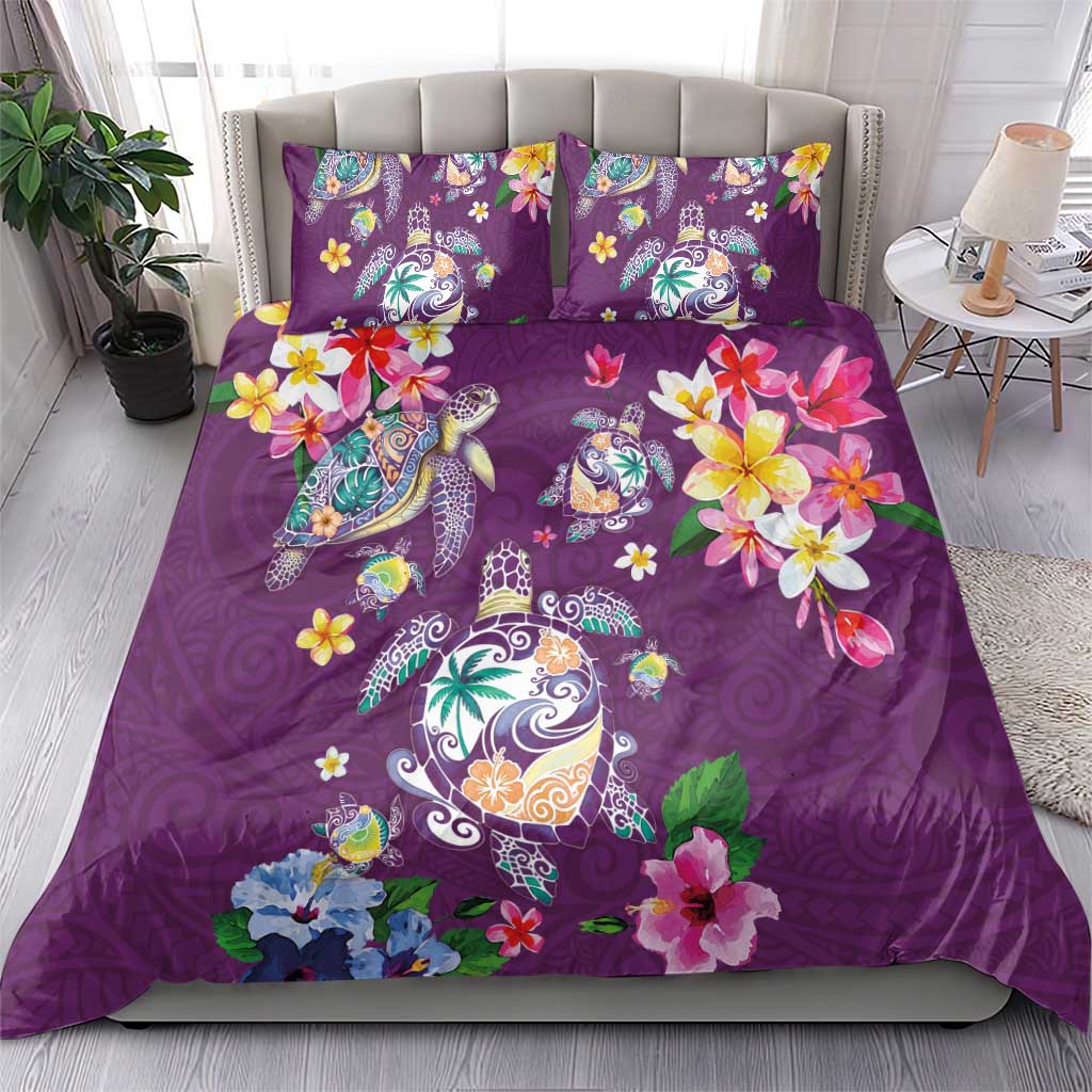 Hawaiian Turtles and Tropical Plants Bedding Set Purple Watercolor LT03 - Polynesian Pride
