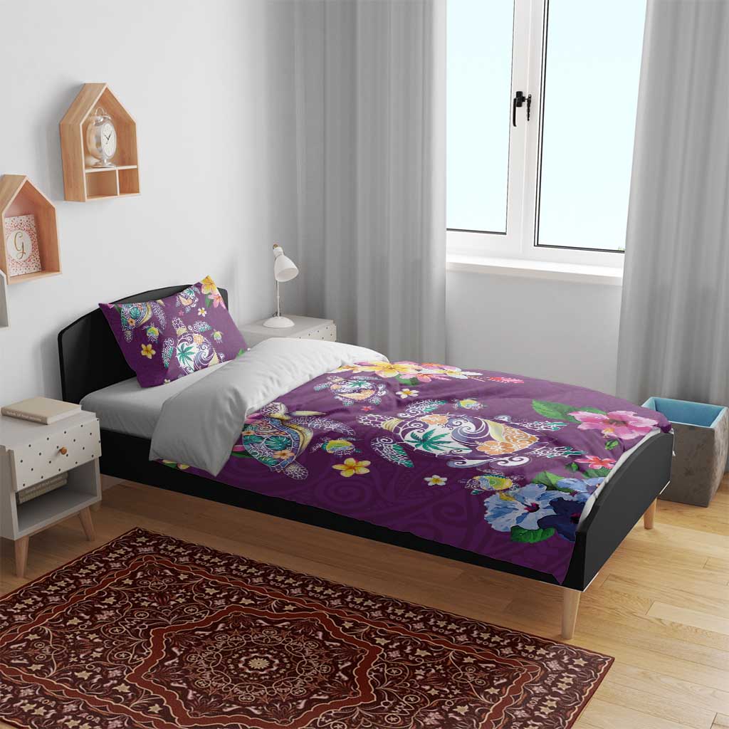 Hawaiian Turtles and Tropical Plants Bedding Set Purple Watercolor LT03 - Polynesian Pride