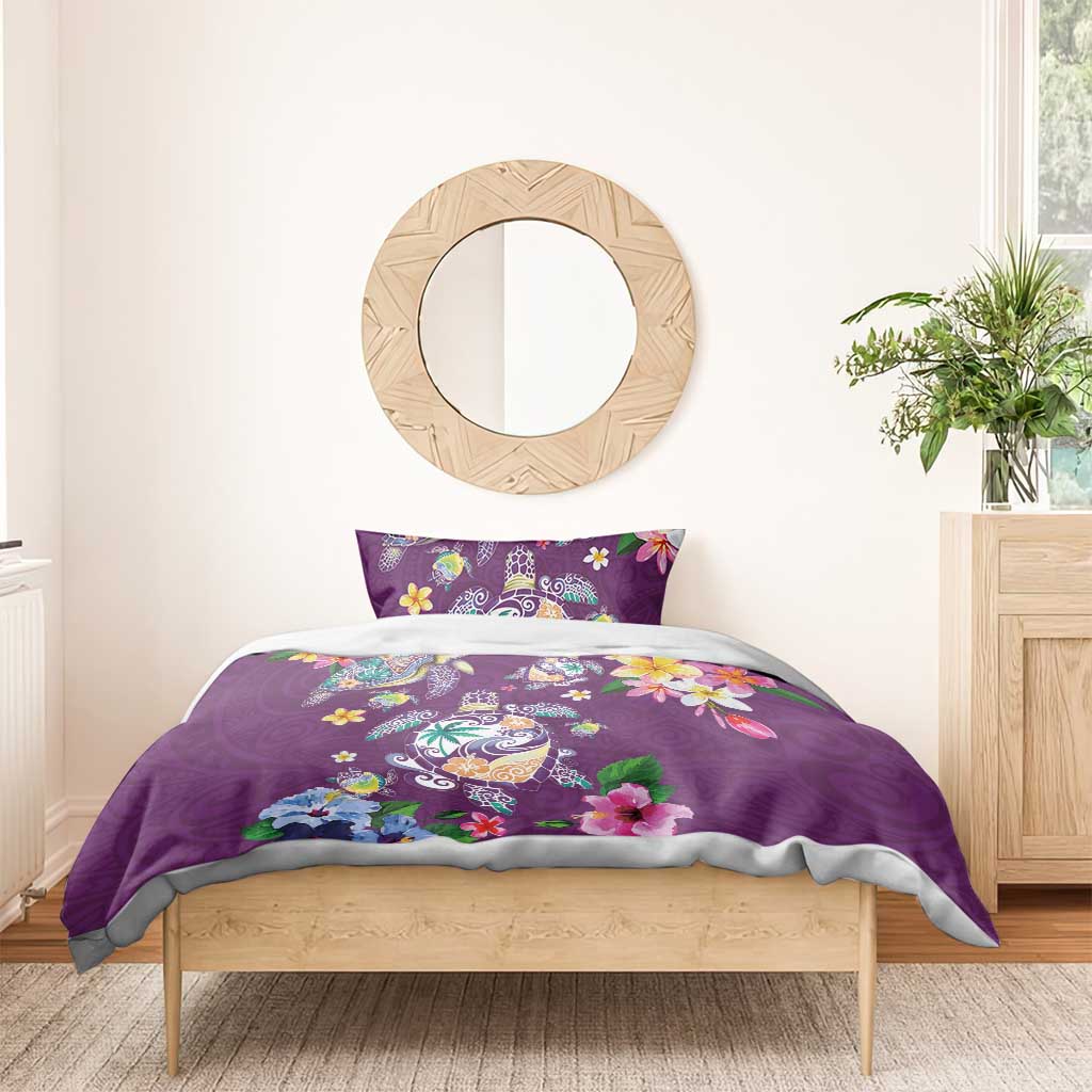 Hawaiian Turtles and Tropical Plants Bedding Set Purple Watercolor LT03 - Polynesian Pride