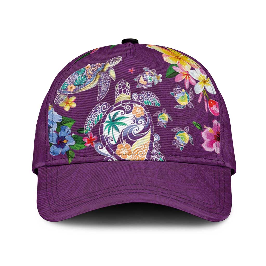 Hawaiian Turtles and Tropical Plants Classic Cap Purple Watercolor LT03 Universal Fit Purple - Polynesian Pride