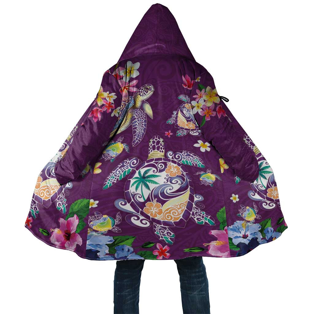 Hawaiian Turtles and Tropical Plants Cloak Purple Watercolor LT03 Unisex Purple - Polynesian Pride