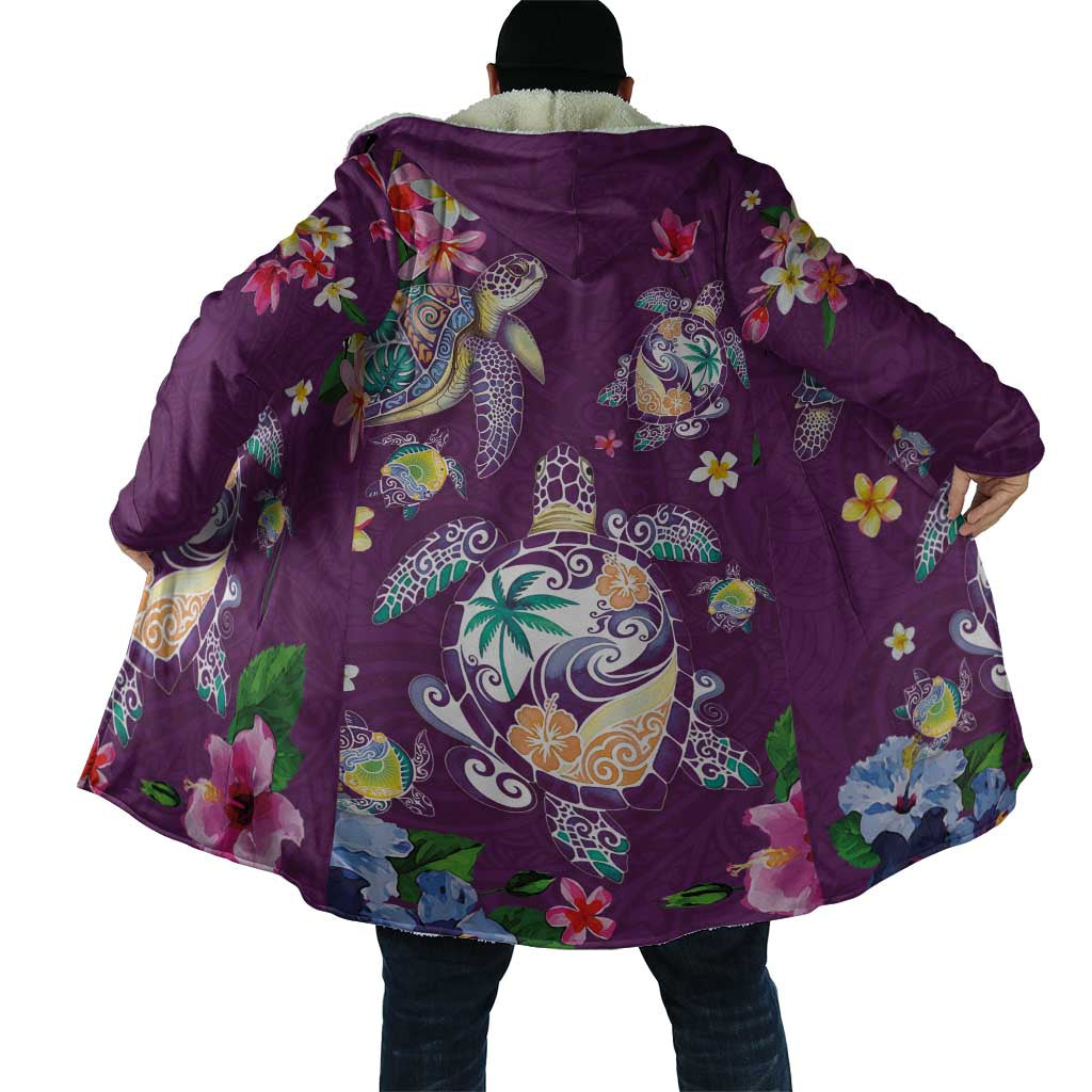 Hawaiian Turtles and Tropical Plants Cloak Purple Watercolor LT03 - Polynesian Pride