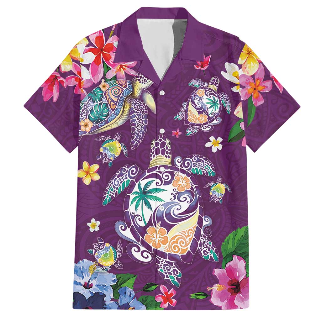 Hawaiian Turtles and Tropical Plants Hawaiian Shirt Purple Watercolor LT03 Purple - Polynesian Pride