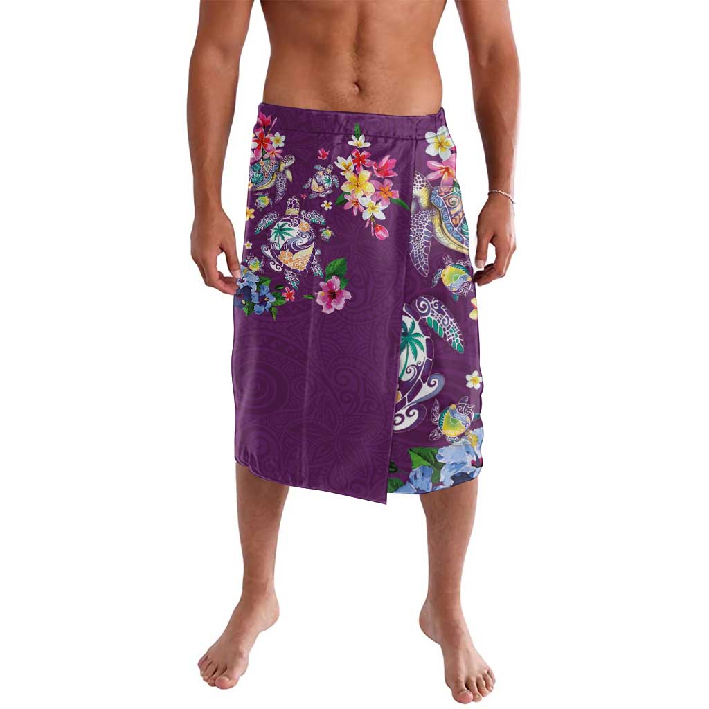 Hawaiian Turtles and Tropical Plants Lavalava Purple Watercolor LT03 Purple - Polynesian Pride