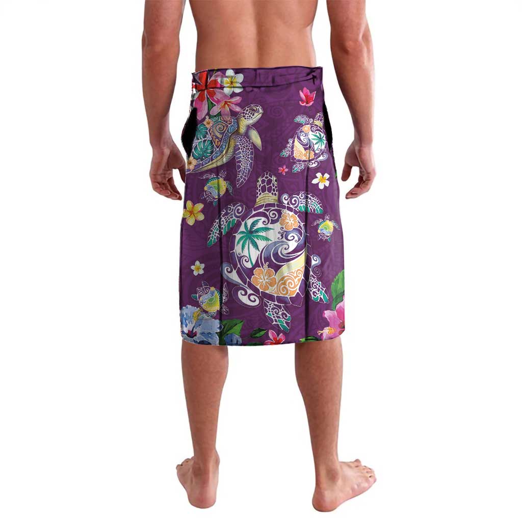 Hawaiian Turtles and Tropical Plants Lavalava Purple Watercolor LT03 - Polynesian Pride