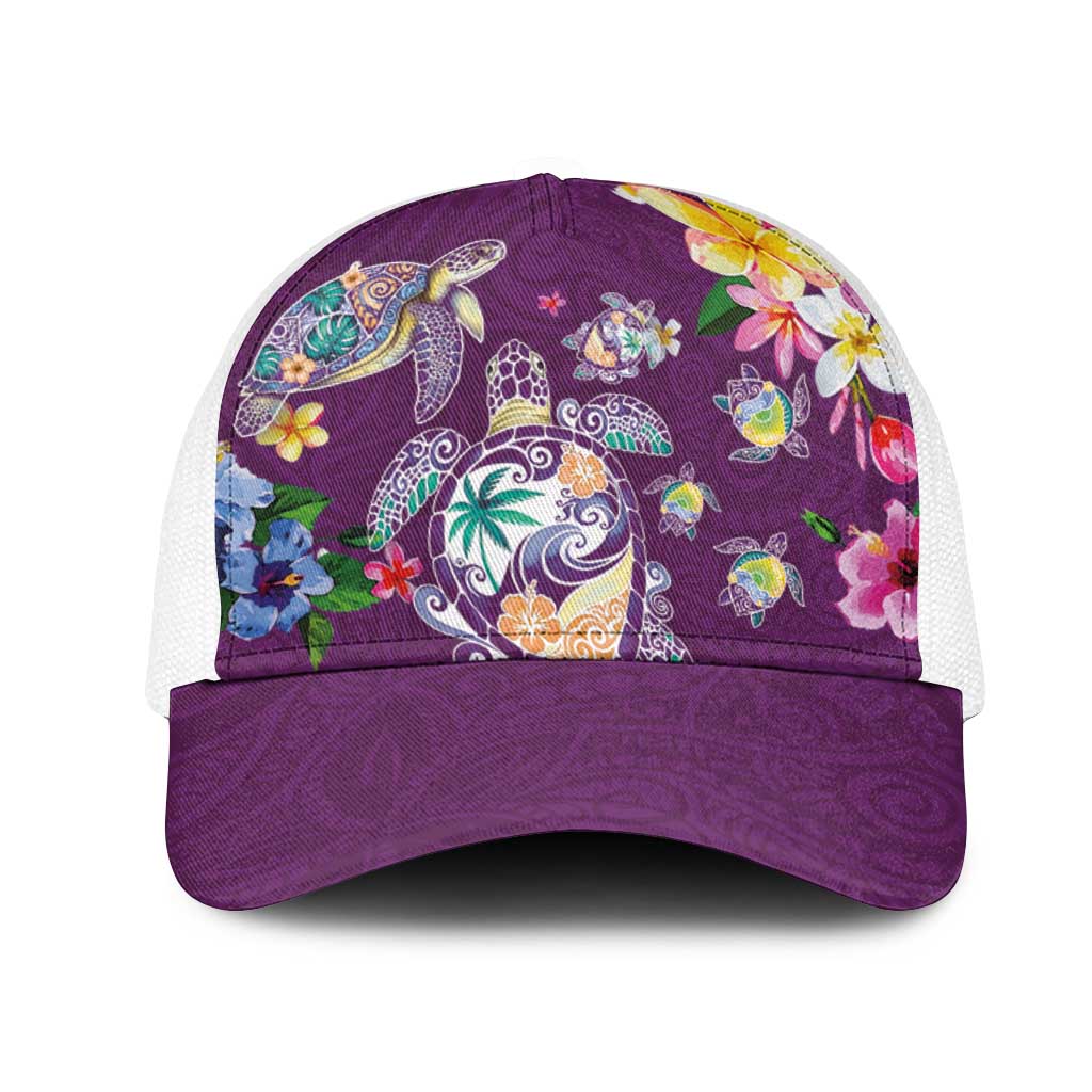 Hawaiian Turtles and Tropical Plants Mesh Trucker Cap Purple Watercolor LT03 One Size White Purple - Polynesian Pride