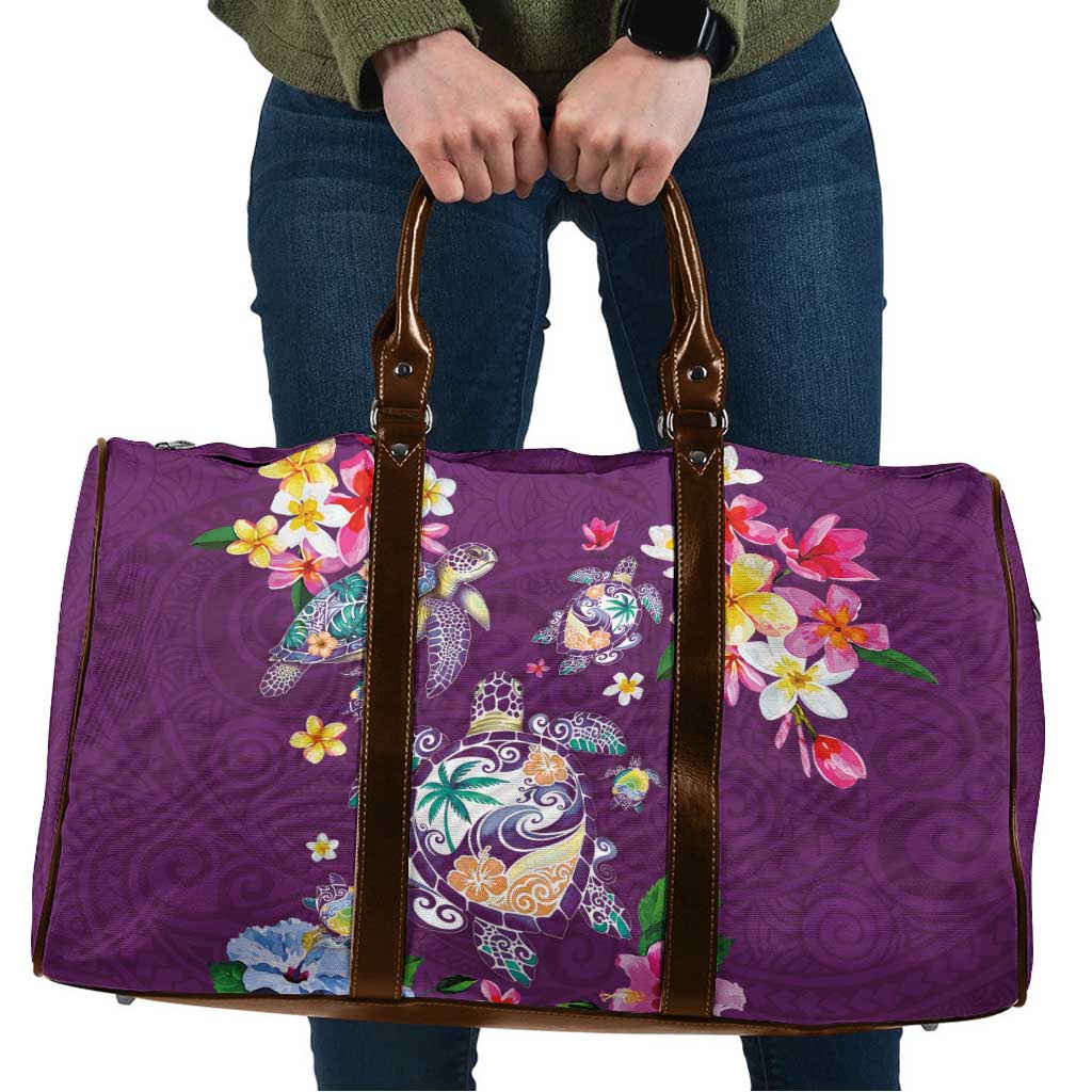 Hawaiian Turtles and Tropical Plants Travel Bag Purple Watercolor LT03 Purple - Polynesian Pride