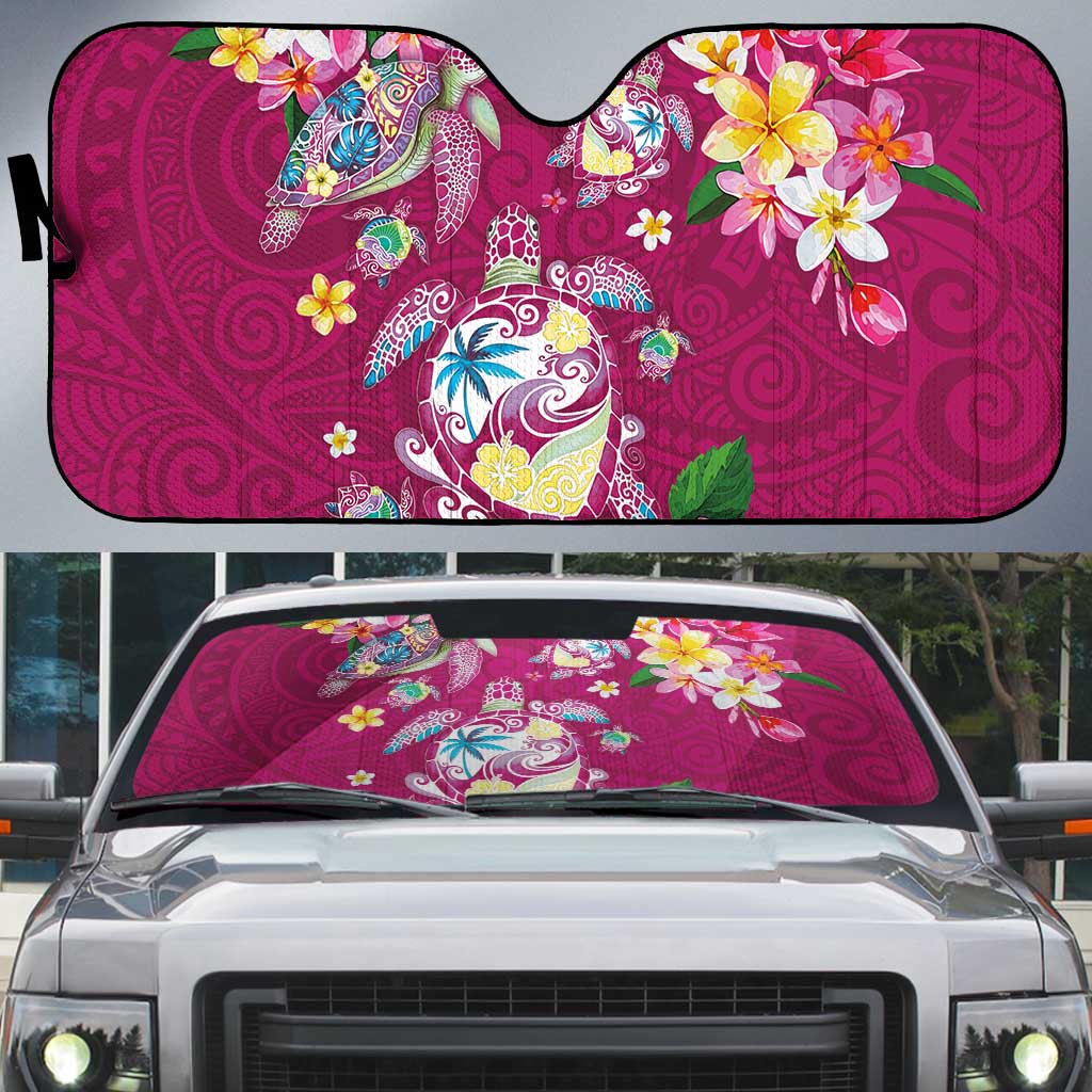 Hawaiian Turtles and Tropical Plants Auto Sun Shade Pink Watercolor LT03 Pink - Polynesian Pride