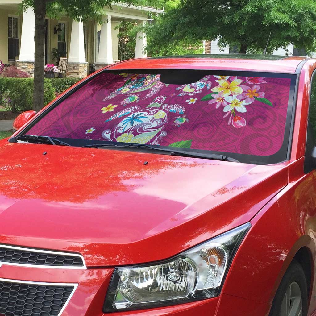 Hawaiian Turtles and Tropical Plants Auto Sun Shade Pink Watercolor LT03 - Polynesian Pride