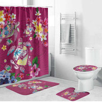 Hawaiian Turtles and Tropical Plants Bathroom Set Pink Watercolor LT03 Bathroom Set (4 pcs) Pink - Polynesian Pride
