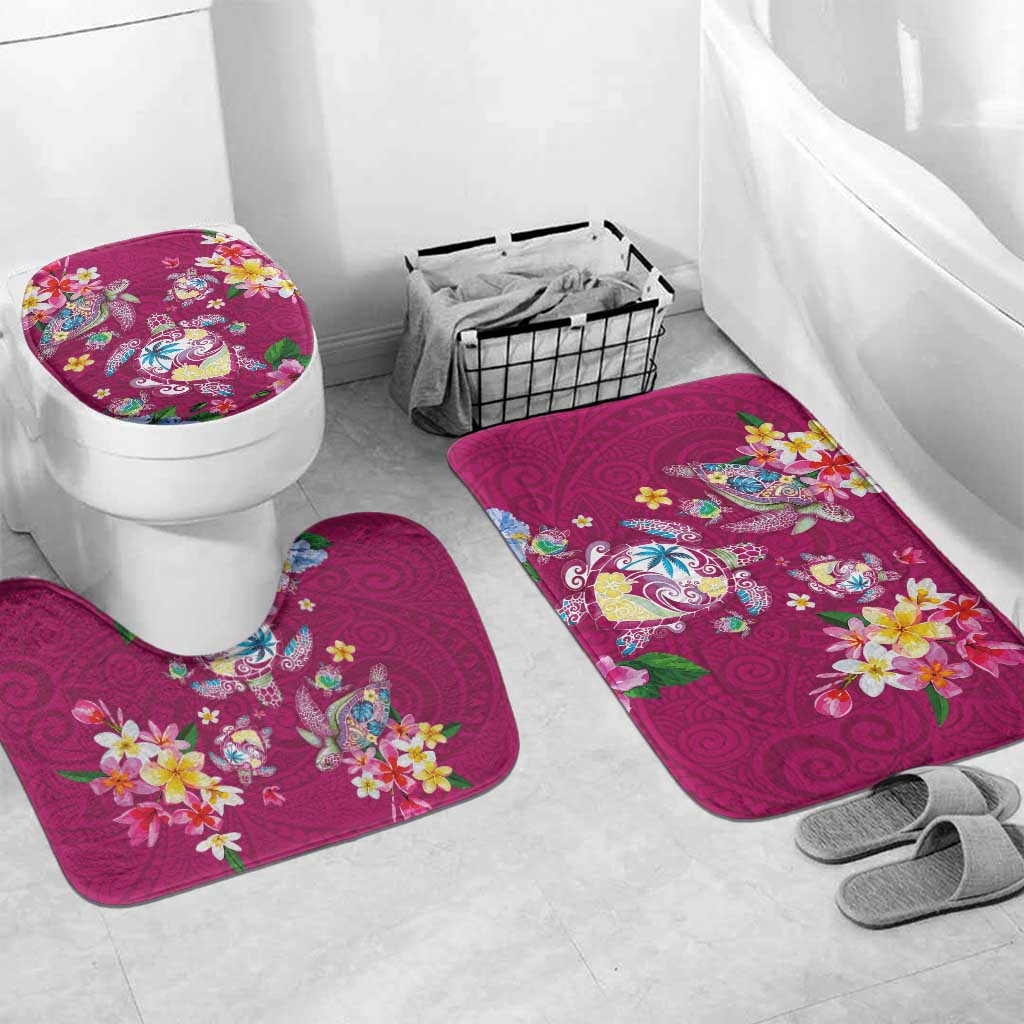 Hawaiian Turtles and Tropical Plants Bathroom Set Pink Watercolor LT03 Mat Set Only (3 pcs) One Size Pink - Polynesian Pride