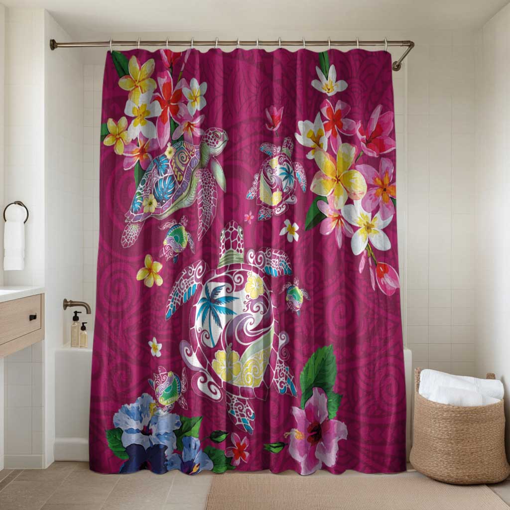Hawaiian Turtles and Tropical Plants Bathroom Set Pink Watercolor LT03 Shower Curtain Only Pink - Polynesian Pride