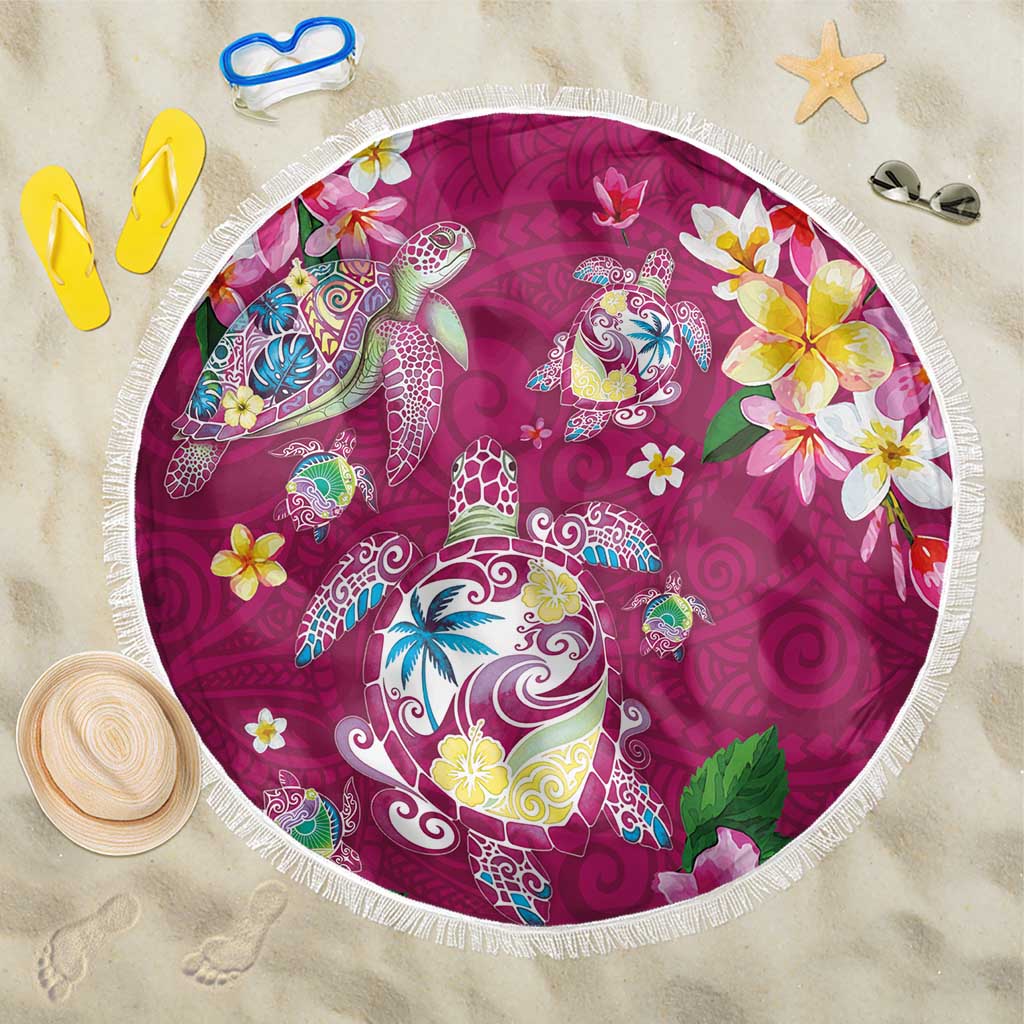 Hawaiian Turtles and Tropical Plants Beach Blanket Pink Watercolor LT03 One Size 150cm Pink - Polynesian Pride