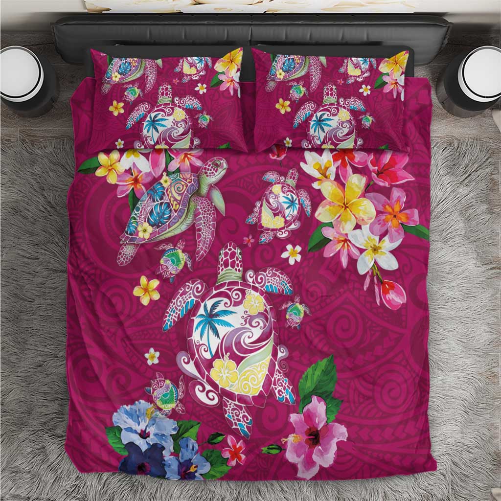 Hawaiian Turtles and Tropical Plants Bedding Set Pink Watercolor LT03 Pink - Polynesian Pride