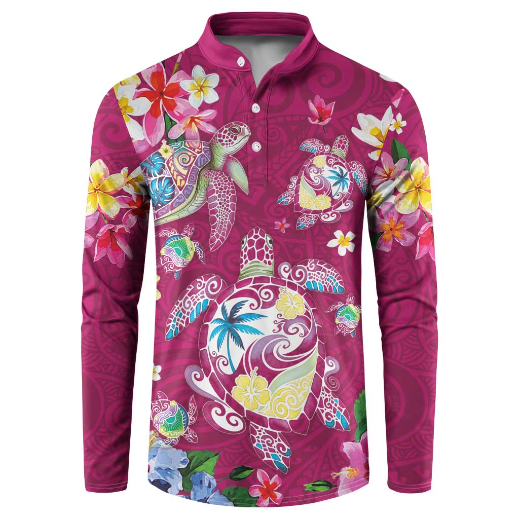 Hawaiian Turtles and Tropical Plants Button Sweatshirt Pink Watercolor LT03 Pink - Polynesian Pride