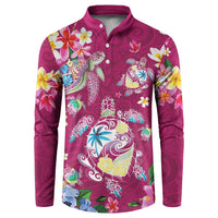 Hawaiian Turtles and Tropical Plants Button Sweatshirt Pink Watercolor LT03 Pink - Polynesian Pride
