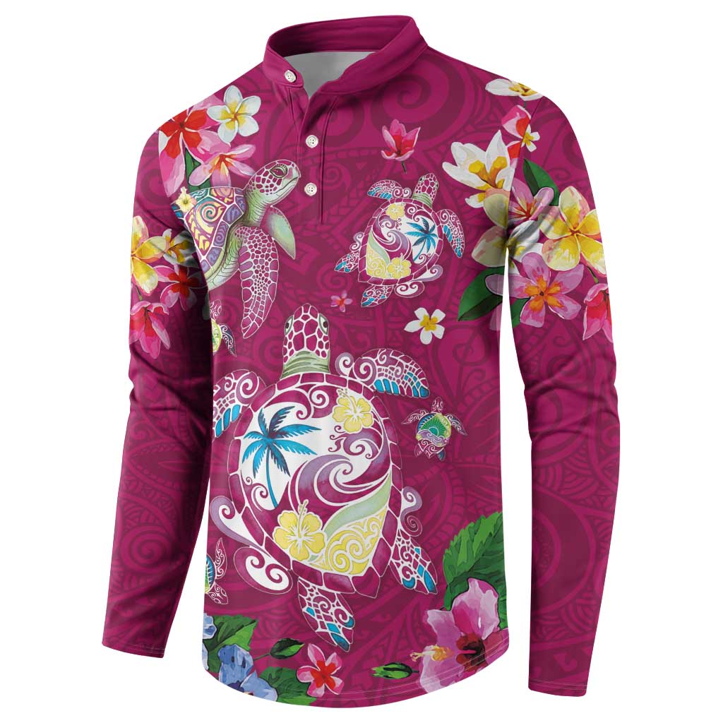 Hawaiian Turtles and Tropical Plants Button Sweatshirt Pink Watercolor LT03 - Polynesian Pride