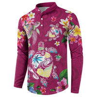 Hawaiian Turtles and Tropical Plants Button Sweatshirt Pink Watercolor LT03 - Polynesian Pride