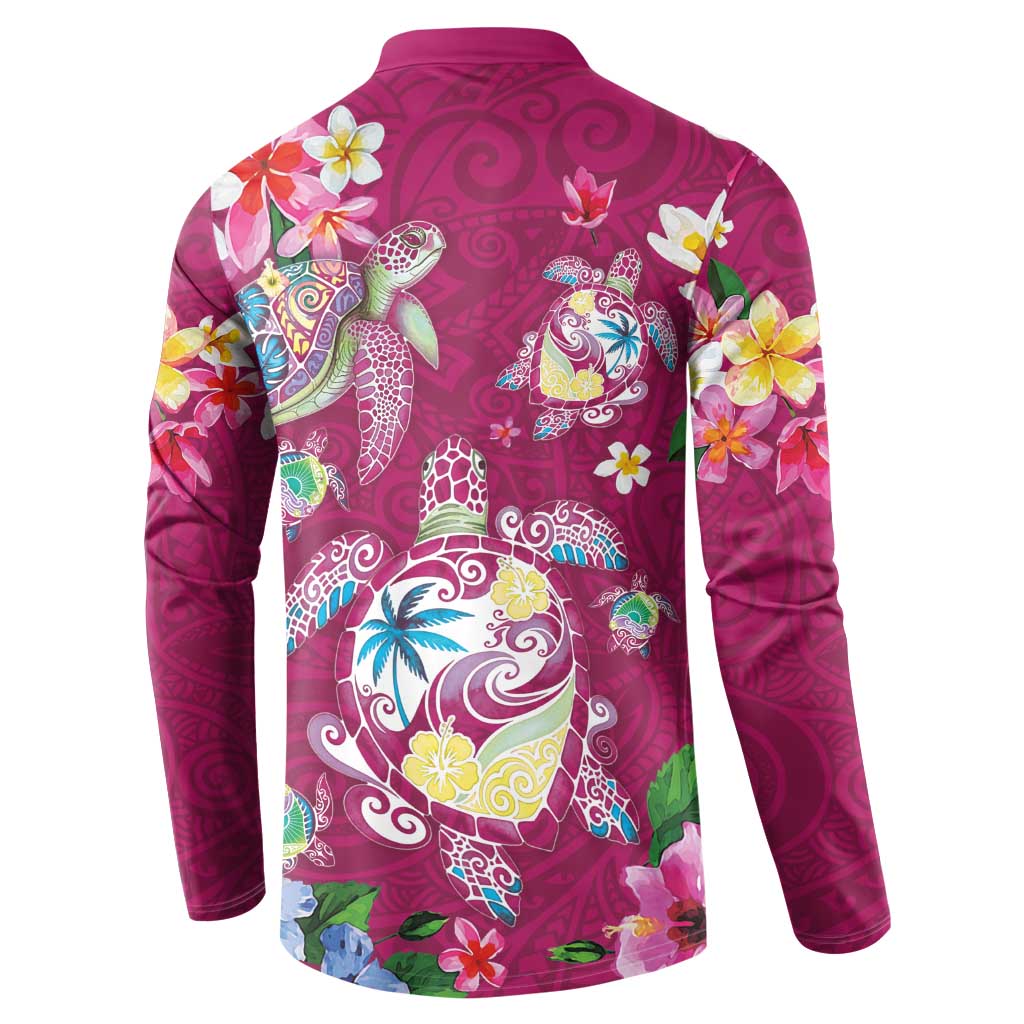 Hawaiian Turtles and Tropical Plants Button Sweatshirt Pink Watercolor LT03 - Polynesian Pride