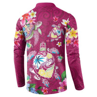 Hawaiian Turtles and Tropical Plants Button Sweatshirt Pink Watercolor LT03 - Polynesian Pride