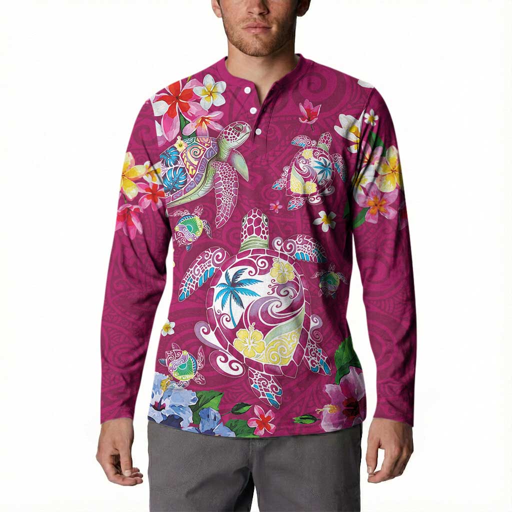 Hawaiian Turtles and Tropical Plants Button Sweatshirt Pink Watercolor LT03 - Polynesian Pride