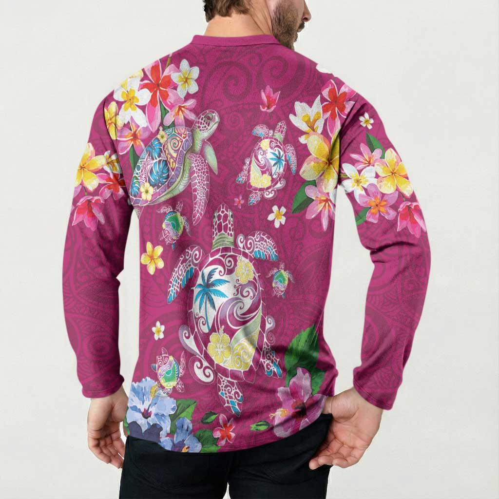 Hawaiian Turtles and Tropical Plants Button Sweatshirt Pink Watercolor LT03 - Polynesian Pride