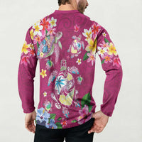 Hawaiian Turtles and Tropical Plants Button Sweatshirt Pink Watercolor LT03 - Polynesian Pride