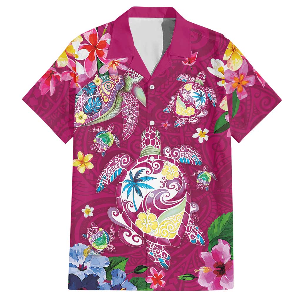 Hawaiian Turtles and Tropical Plants Hawaiian Shirt Pink Watercolor LT03 Pink - Polynesian Pride