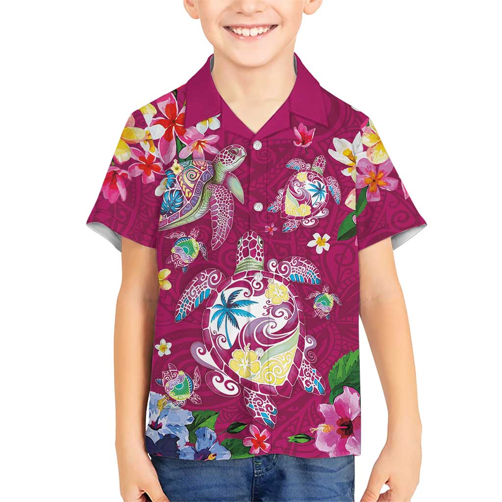 Hawaiian Turtles and Tropical Plants Kid Hawaiian Shirt Pink Watercolor LT03 Kid Pink - Polynesian Pride