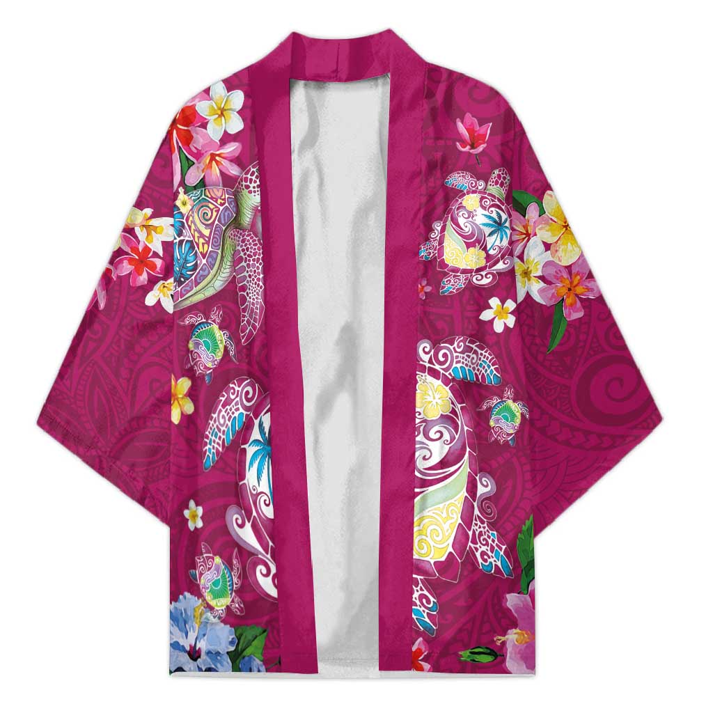 Hawaiian Turtles and Tropical Plants Kimono Pink Watercolor LT03 Unisex Pink - Polynesian Pride