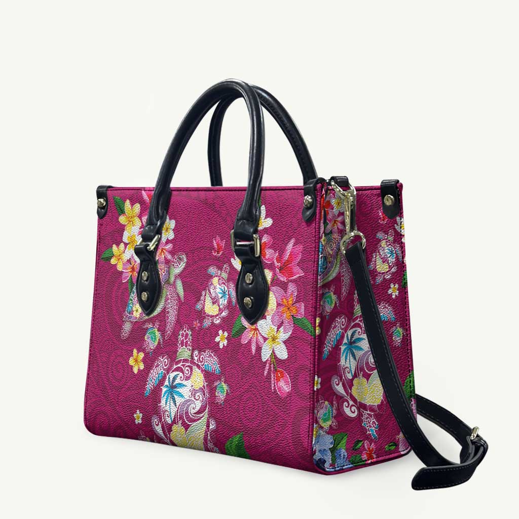 Hawaiian Turtles and Tropical Plants Leather Bag Pink Watercolor LT03 Pink - Polynesian Pride