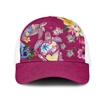 Hawaiian Turtles and Tropical Plants Mesh Trucker Cap Pink Watercolor LT03 One Size White Pink - Polynesian Pride