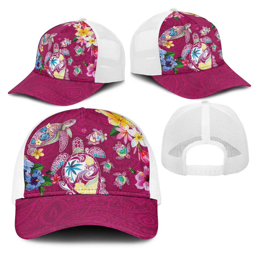 Hawaiian Turtles and Tropical Plants Mesh Trucker Cap Pink Watercolor LT03 - Polynesian Pride