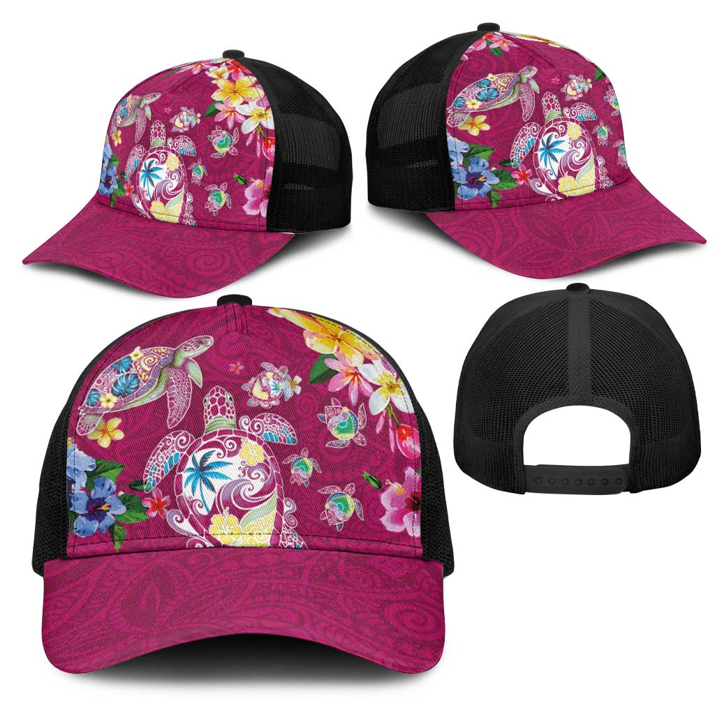 Hawaiian Turtles and Tropical Plants Mesh Trucker Cap Pink Watercolor LT03 - Polynesian Pride