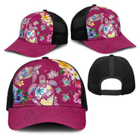 Hawaiian Turtles and Tropical Plants Mesh Trucker Cap Pink Watercolor LT03 - Polynesian Pride