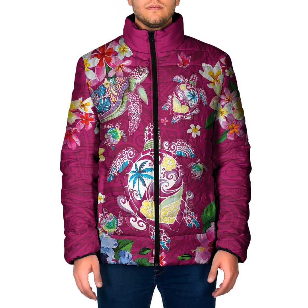 Hawaiian Turtles and Tropical Plants Padded Jacket Pink Watercolor LT03 Men Pink - Polynesian Pride