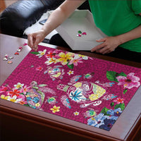 Hawaiian Turtles and Tropical Plants Puzzle Pink Watercolor LT03 - Polynesian Pride
