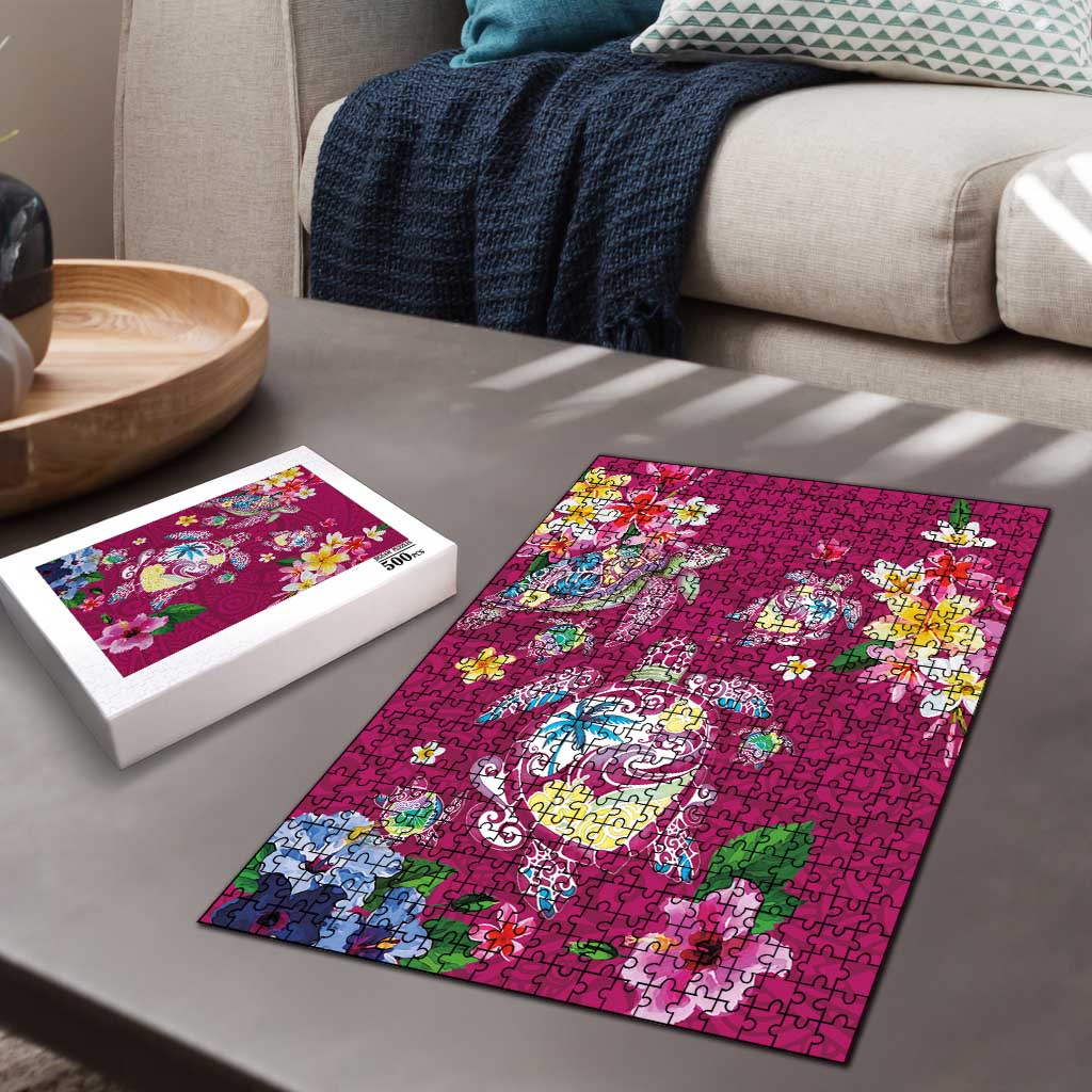 Hawaiian Turtles and Tropical Plants Puzzle Pink Watercolor LT03 - Polynesian Pride