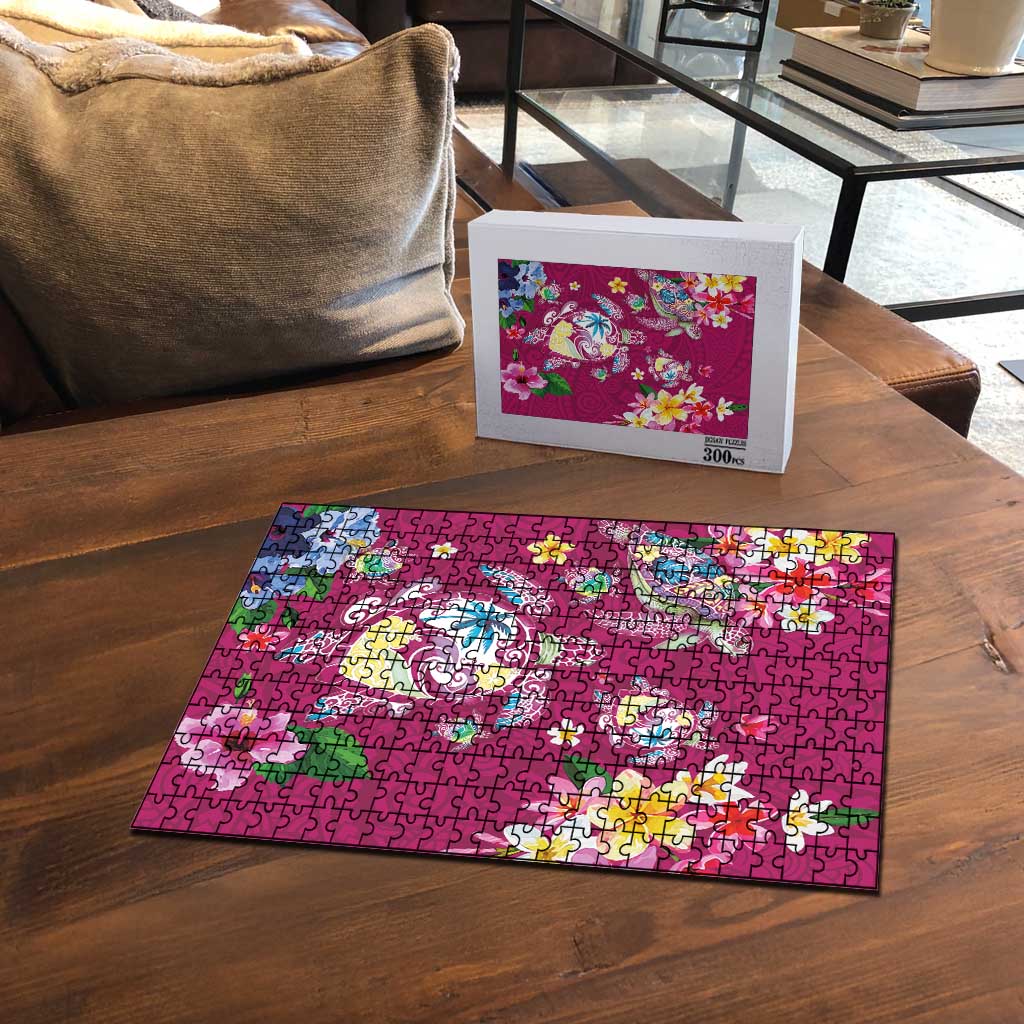 Hawaiian Turtles and Tropical Plants Puzzle Pink Watercolor LT03 - Polynesian Pride