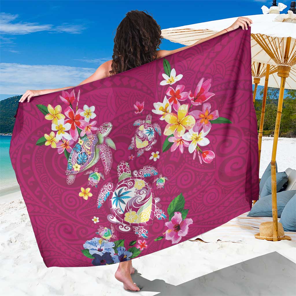 Hawaiian Turtles and Tropical Plants Sarong Pink Watercolor LT03 One Size 44 x 66 inches Pink - Polynesian Pride
