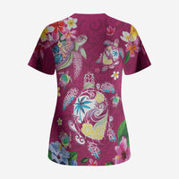 Hawaiian Turtles and Tropical Plants Scrub Top Pink Watercolor LT03 - Polynesian Pride