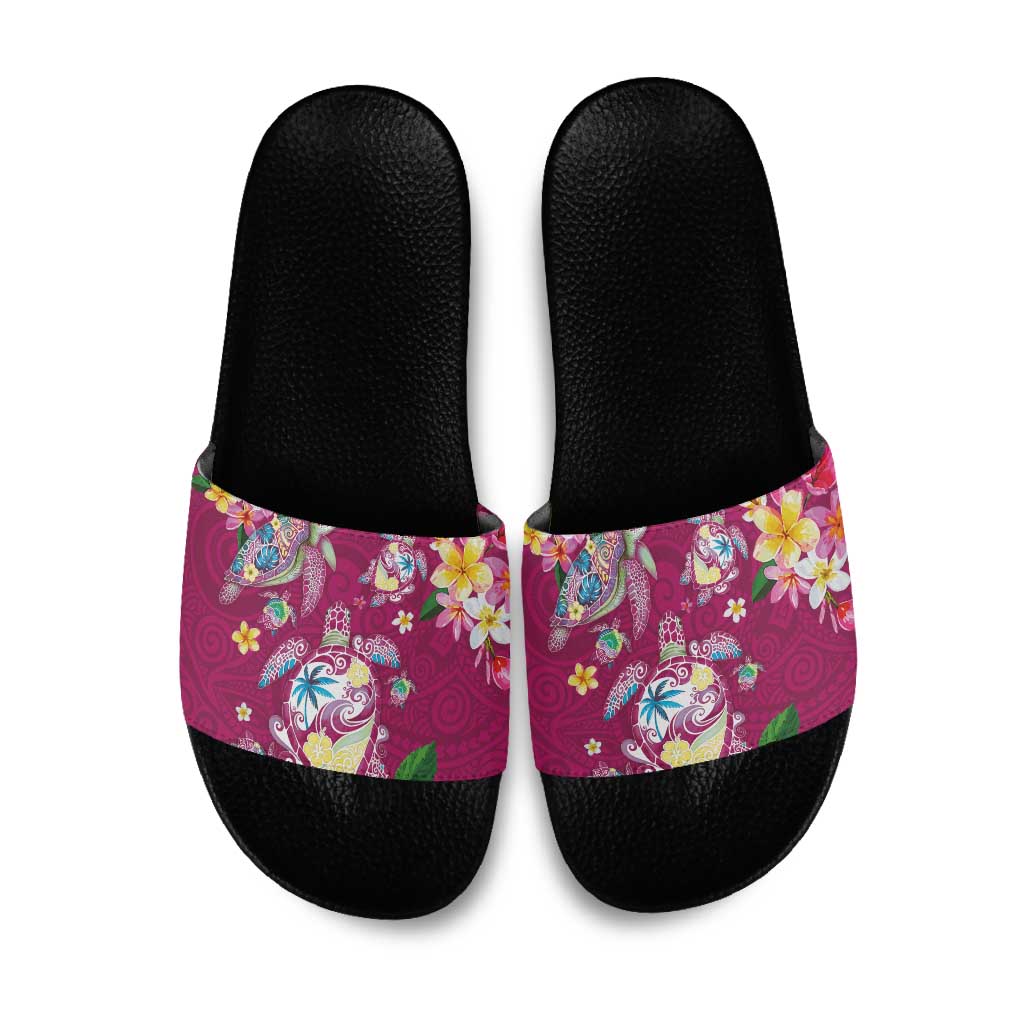 Hawaiian Turtles and Tropical Plants Slide Sandals Pink Watercolor LT03 Pink - Polynesian Pride